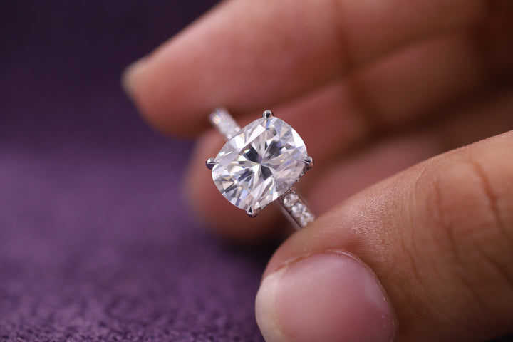 2.50CT Elongated Cushion Cut Pave Lab Grown Hidden Halo Diamond Engagement Ring For Her