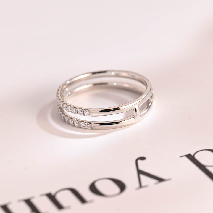 0.75CT Round Cut Double Band CVD EF/VVS Diamond Wedding Band For Women