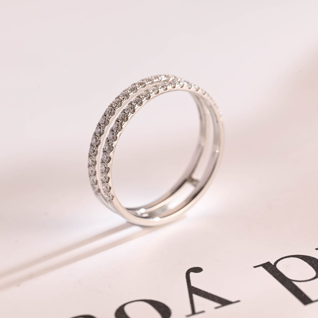 0.75CT Round Cut Double Band CVD EF/VVS Diamond Wedding Band For Women