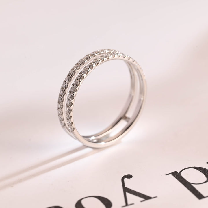 0.75CT Round Cut Double Band CVD EF/VVS Diamond Wedding Band For Women