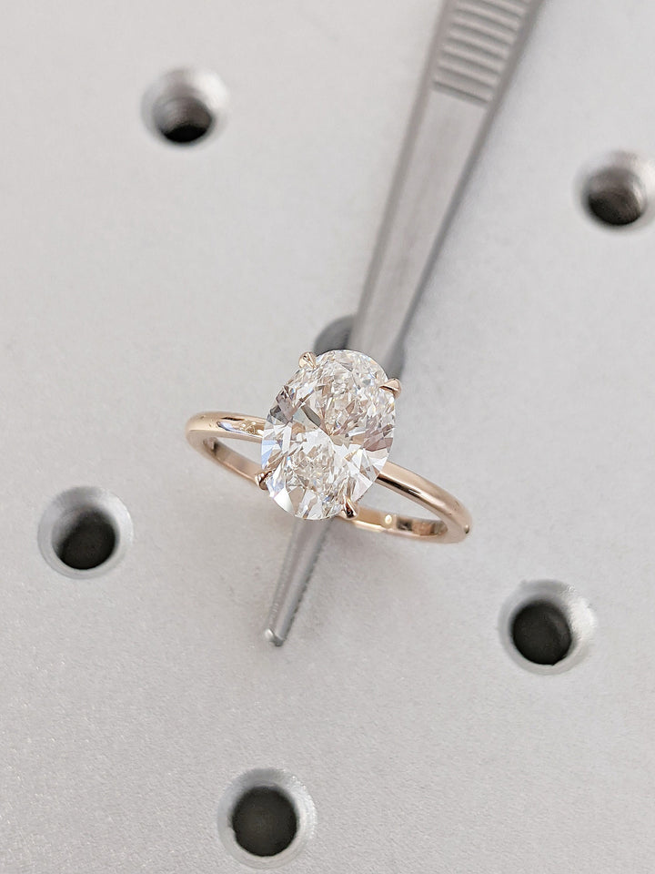2.50CT Oval Cut Hidden Halo Lab Grown Diamond Engagement Ring Pretty Engagement Rings