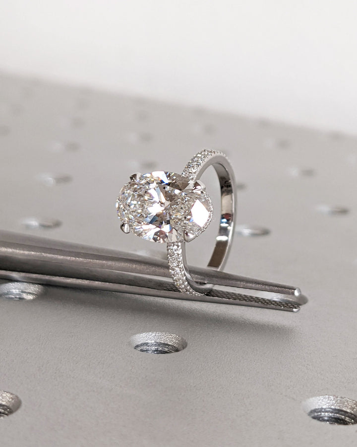 3.0CT Oval Cut Pave Lab Grown Diamond Hidden Halo Engagement Ring For Women