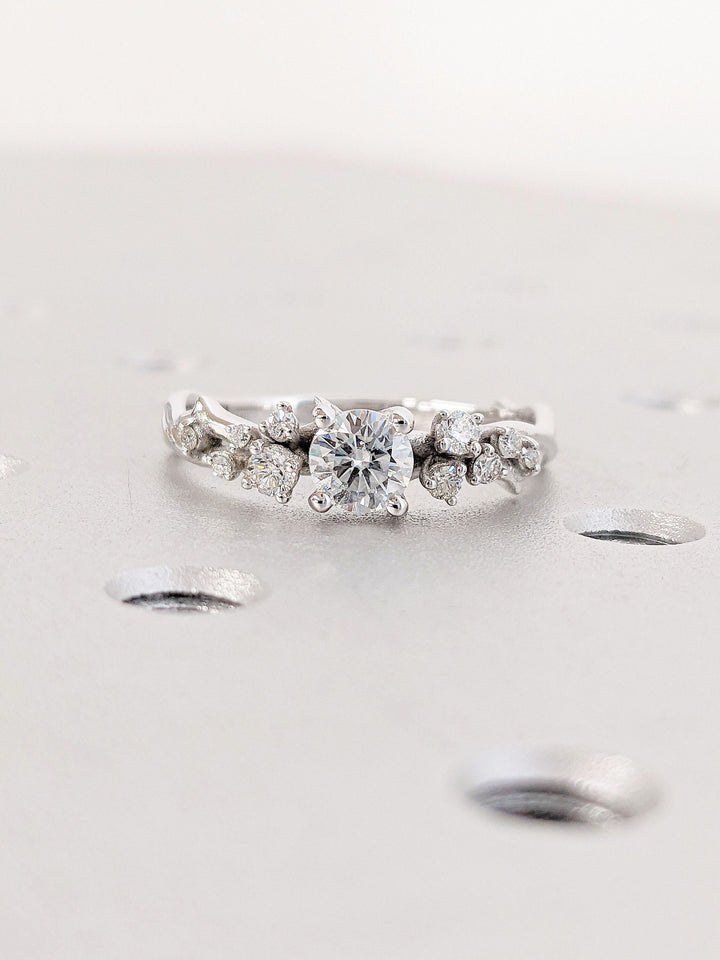 0.50CT Round Cut Cluster Lab Grown Diamond Engagement Ring For Women