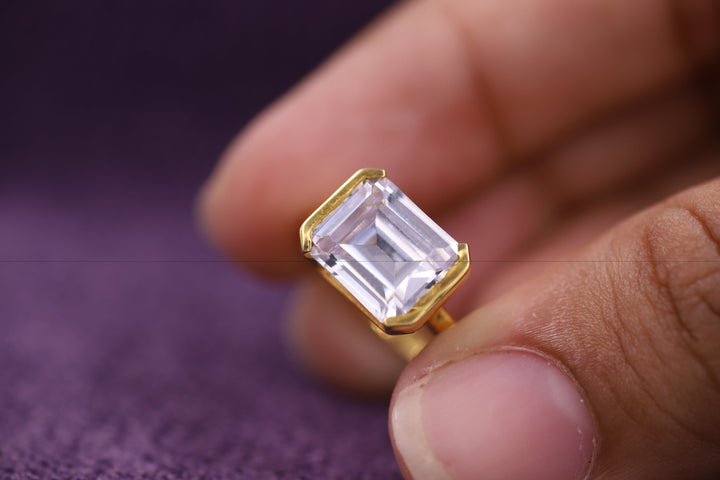 2.0CT Emerald Cut Half Bezel Lab Grown Diamond Engagement Ring For Her
