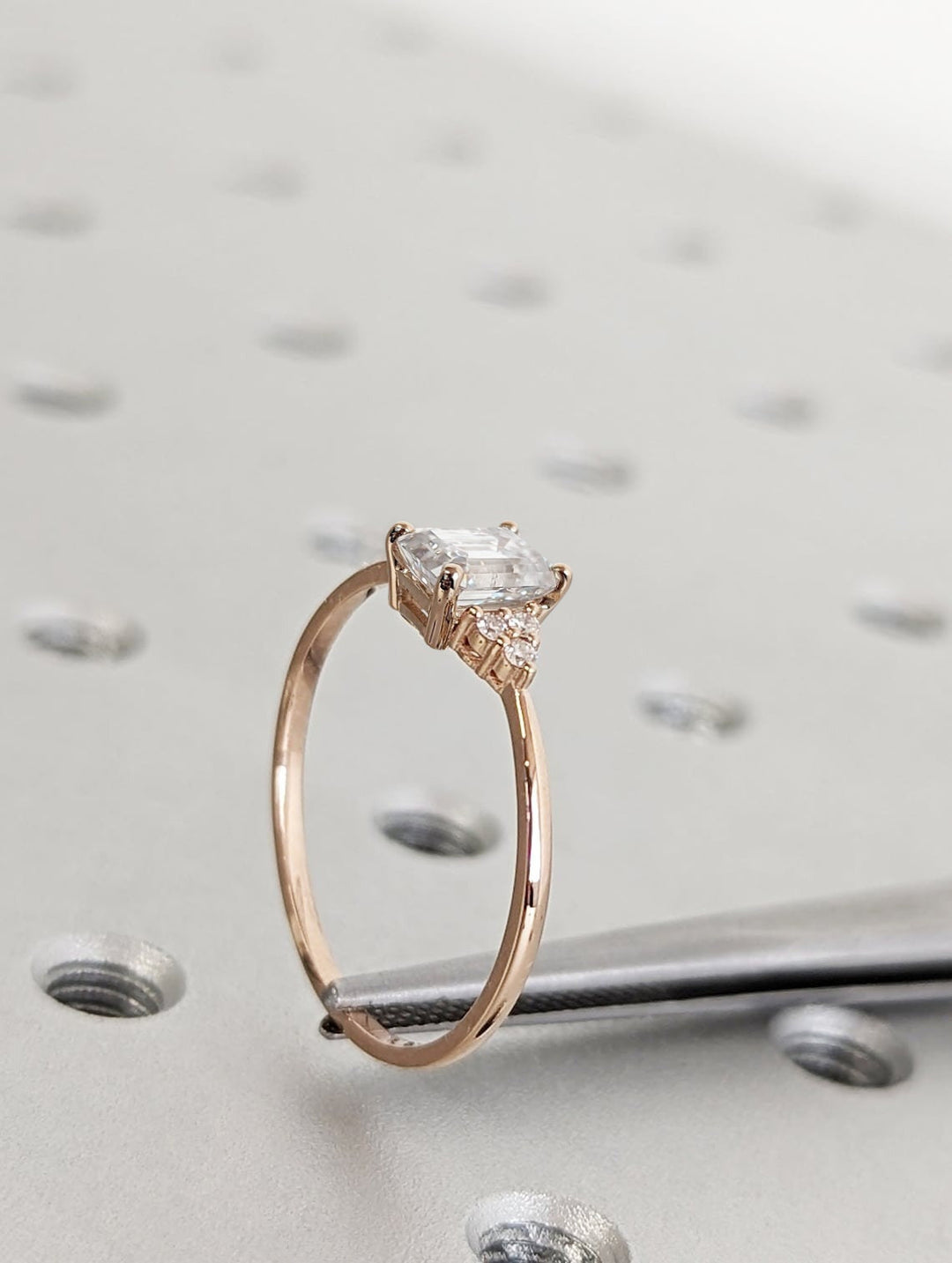 1.0CT Emerald Cut Cluster Lab Grown Diamond Engagement Ring For Women