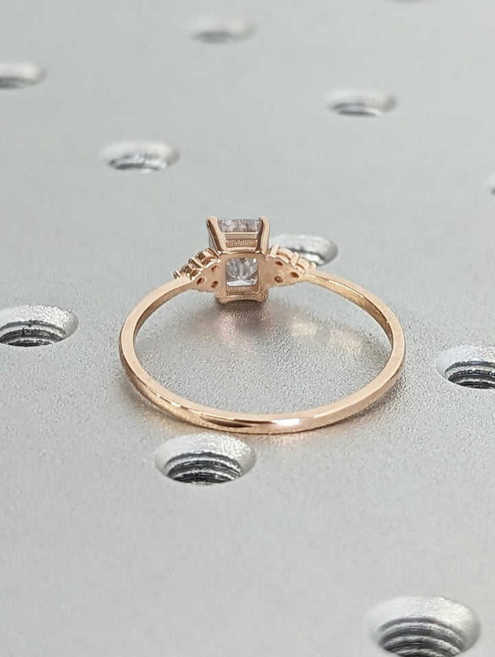 1.0CT Emerald Cut Cluster Lab Grown Diamond Engagement Ring For Women