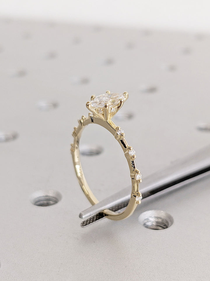 0.50CT Marquise Cut Petite Pave Lab Grown Diamond Engagement Ring For Her