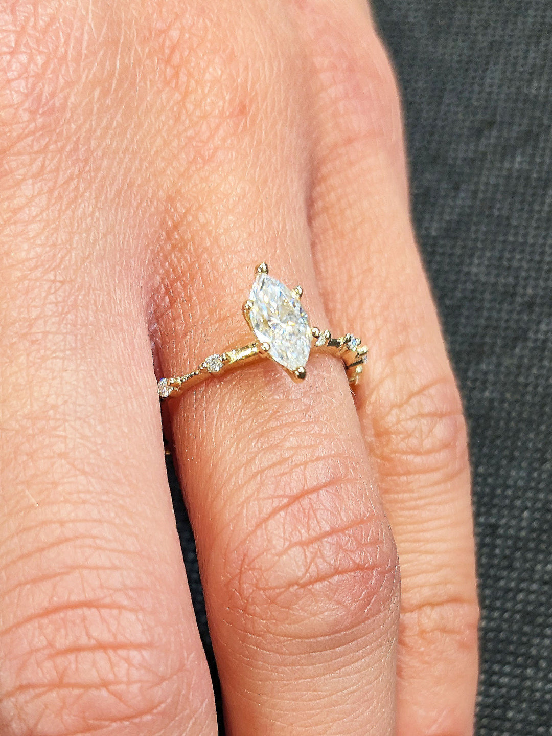 0.50CT Marquise Cut Petite Pave Lab Grown Diamond Engagement Ring For Her