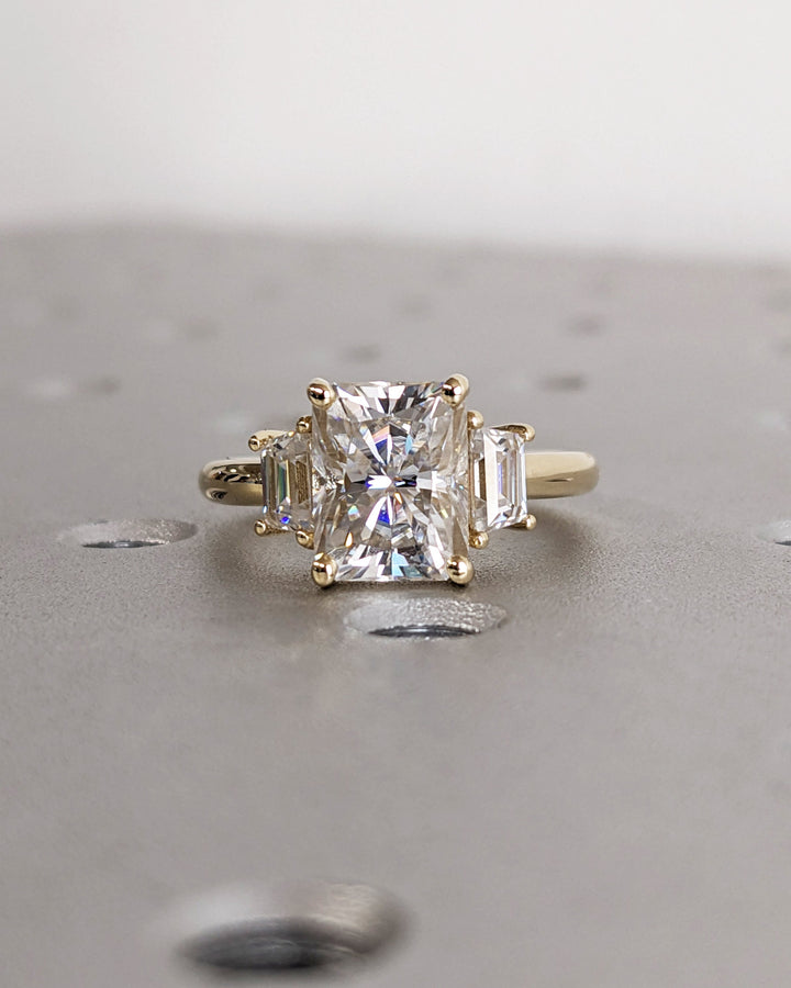 2.50CT Radiant Cut Three Stone Lab Grown Diamond Engagement Ring Wide Band Diamond Rings