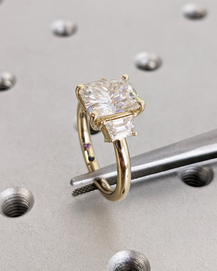 2.50CT Radiant Cut Three Stone Lab Grown Diamond Engagement Ring Wide Band Diamond Rings