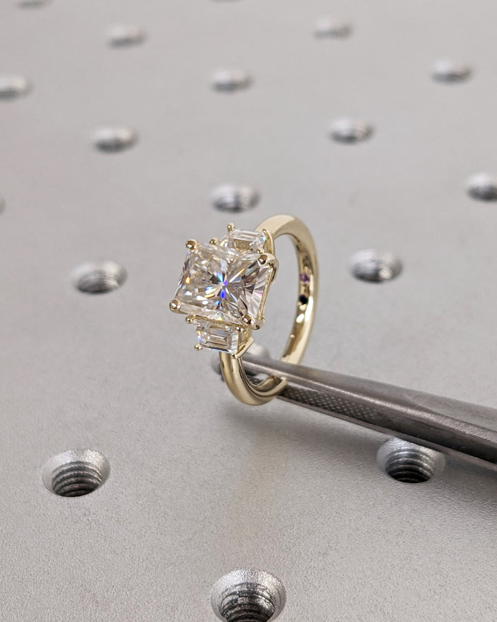 2.50CT Radiant Cut 3 Stone Lab Grown Diamond Engagement Ring For Women
