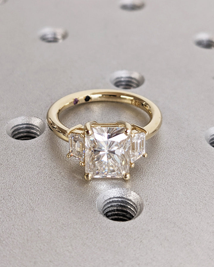 2.50CT Radiant Cut Three Stone Lab Grown Diamond Engagement Ring Wide Band Diamond Rings