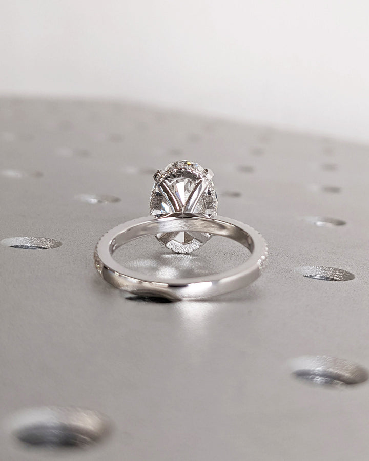 3.0CT Oval Cut Pave Lab Grown Diamond Hidden Halo Engagement Ring For Women