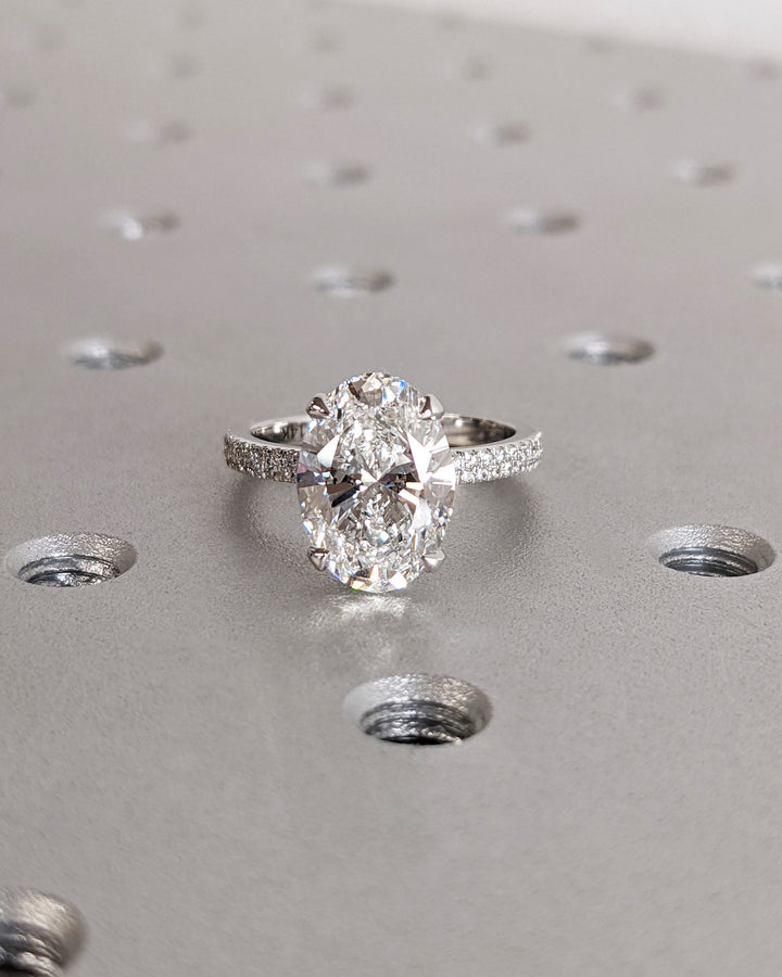 3.0CT Oval Cut Pave Lab Grown Diamond Hidden Halo Engagement Ring For Women
