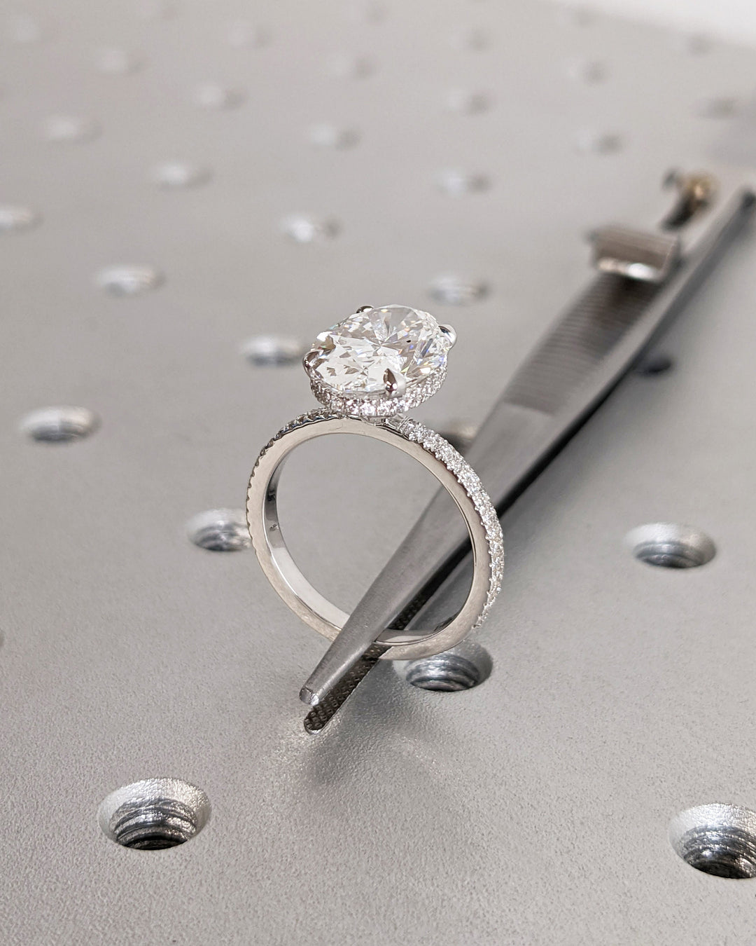 3.0CT Oval Cut Pave Lab Grown Diamond Hidden Halo Engagement Ring For Women