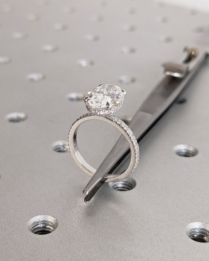 3.0CT Oval Cut Pave Lab Grown Diamond Hidden Halo Engagement Ring For Women