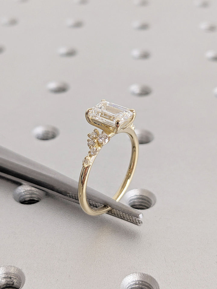 1.50CT Emerald Diamond Cluster Lab Grown Engagement Ring For Her