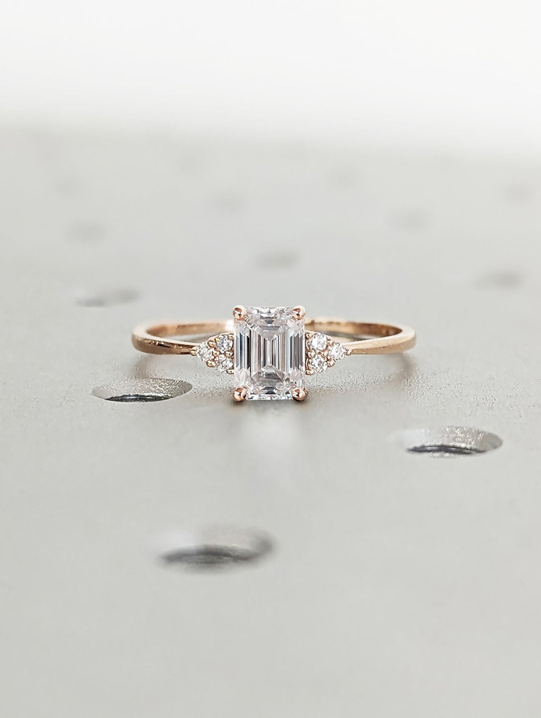 1.0CT Emerald Cut Cluster Lab Grown Diamond Engagement Ring For Women