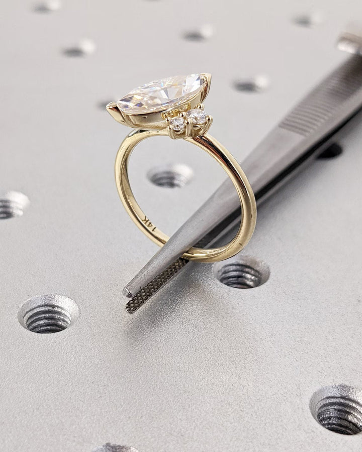 1.0CT Asymmetrical Marquise Cut Cluster Lab Grown Diamond Engagement Ring For Women