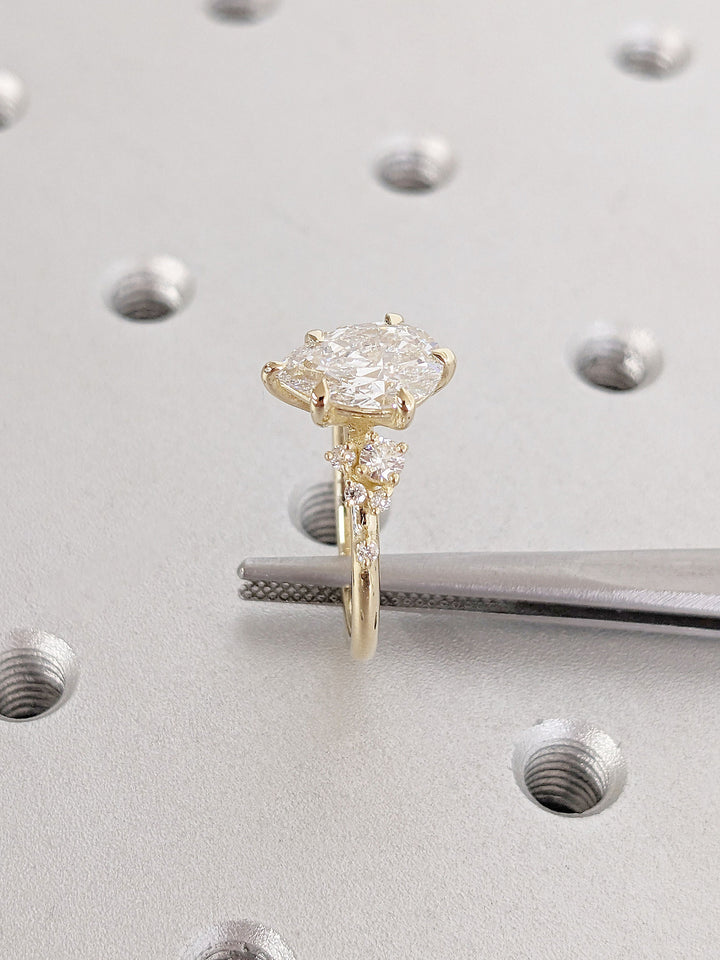 1.50CT Pear Cut Cluster Lab Grown Diamond Engagement Ring For Women