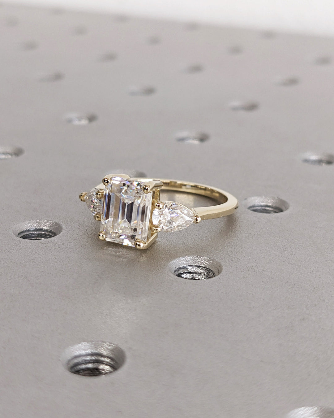 2.50CT Emerald Cut Three Stone Lab Grown Diamond Engagement Ring Minimalist Wedding Ring