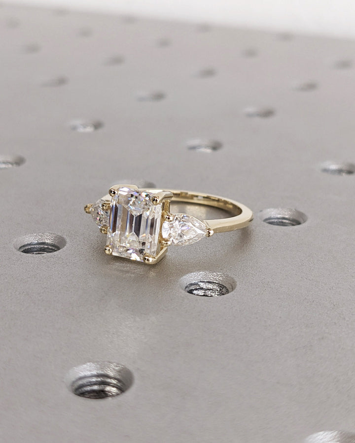 2.50CT Emerald Cut Three Stone Lab Grown Diamond Engagement Ring Minimalist Wedding Ring