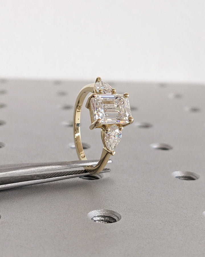 2.50CT Emerald Cut Three Stone Lab Grown Diamond Engagement Ring Minimalist Wedding Ring