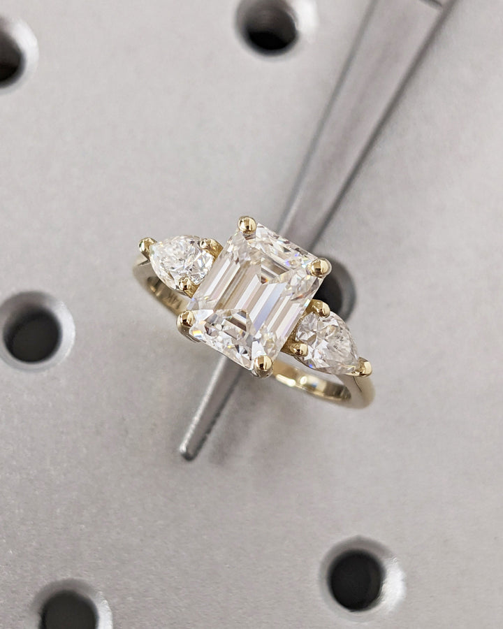 2.50CT Emerald Cut Three Stone Lab Grown Diamond Engagement Ring Minimalist Wedding Ring