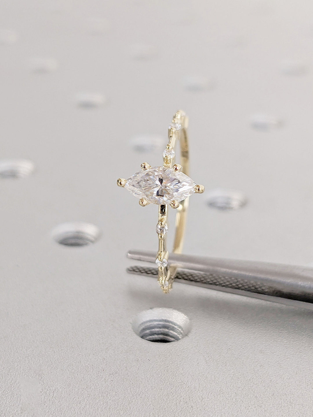 0.50CT Marquise Cut Petite Pave Lab Grown Diamond Engagement Ring For Her