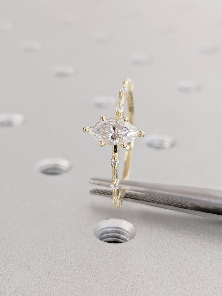 0.50CT Marquise Cut Petite Pave Lab Grown Diamond Engagement Ring For Her