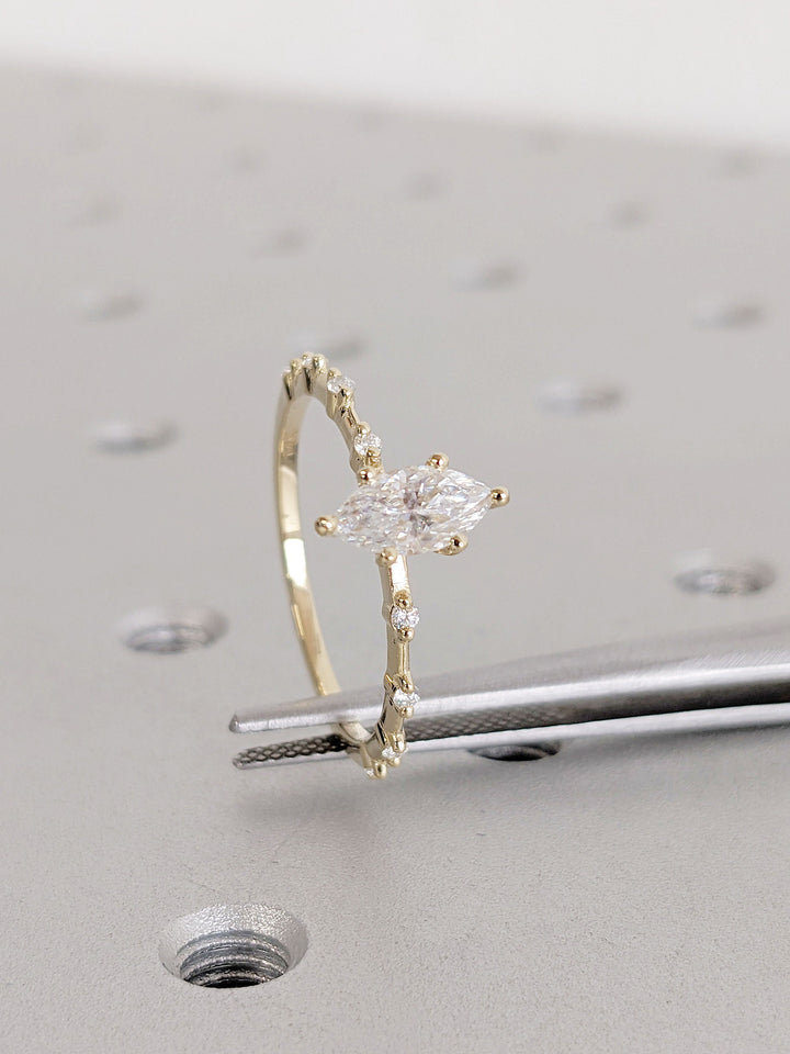 0.50CT Marquise Cut Petite Pave Lab Grown Diamond Engagement Ring For Her