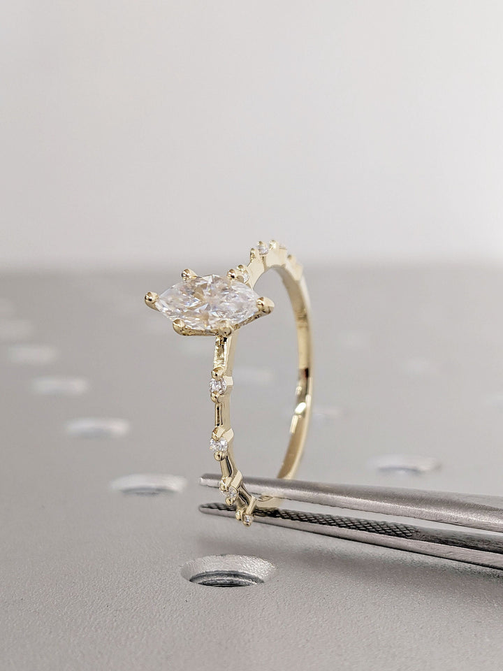 0.50CT Marquise Cut Petite Pave Lab Grown Diamond Engagement Ring For Her