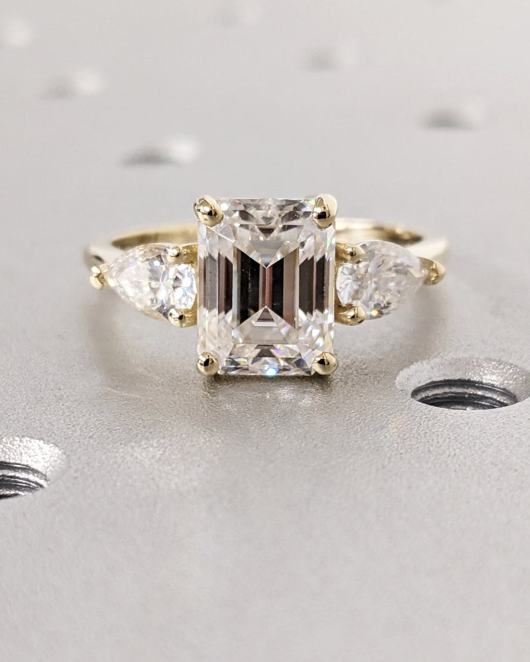 2.50CT Emerald Cut Three Stone Lab Grown Diamond Engagement Ring Minimalist Wedding Ring