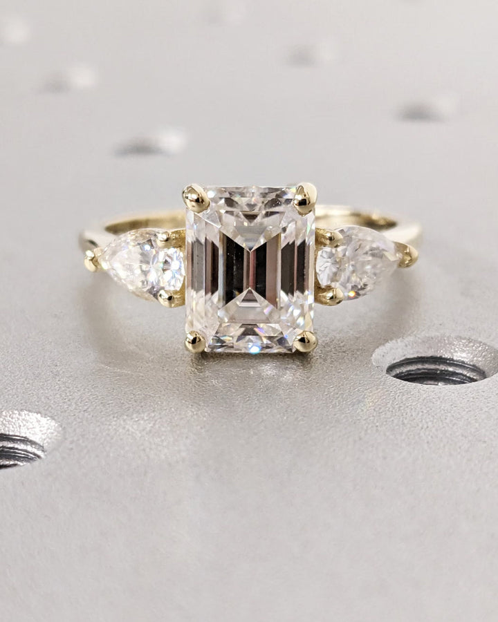 2.50CT Emerald Cut Three Stone Lab Grown Diamond Engagement Ring Minimalist Wedding Ring