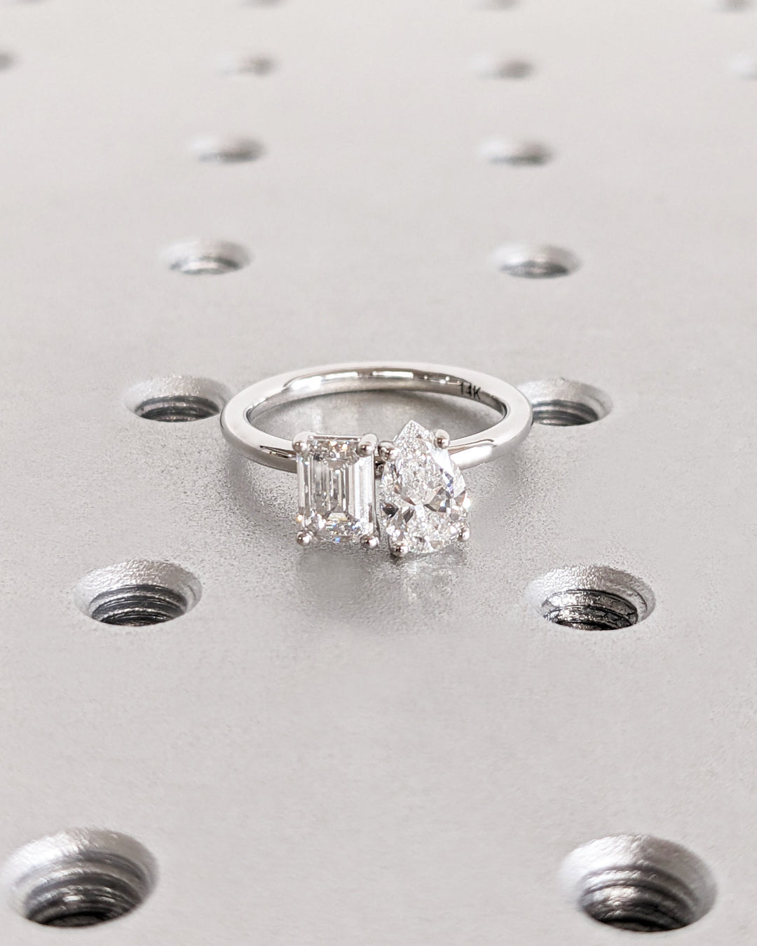 1.0CT Double Stone Engagement Ring Pear Cut and Emerald Cut Lab Grown Diamond Two Stone Wedding Ring