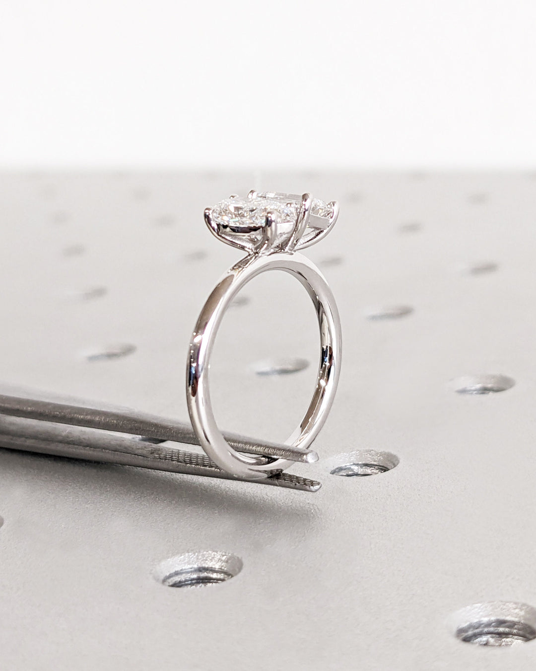 1.0CT Double Stone Engagement Ring Pear Cut and Emerald Cut Lab Grown Diamond Two Stone Wedding Ring