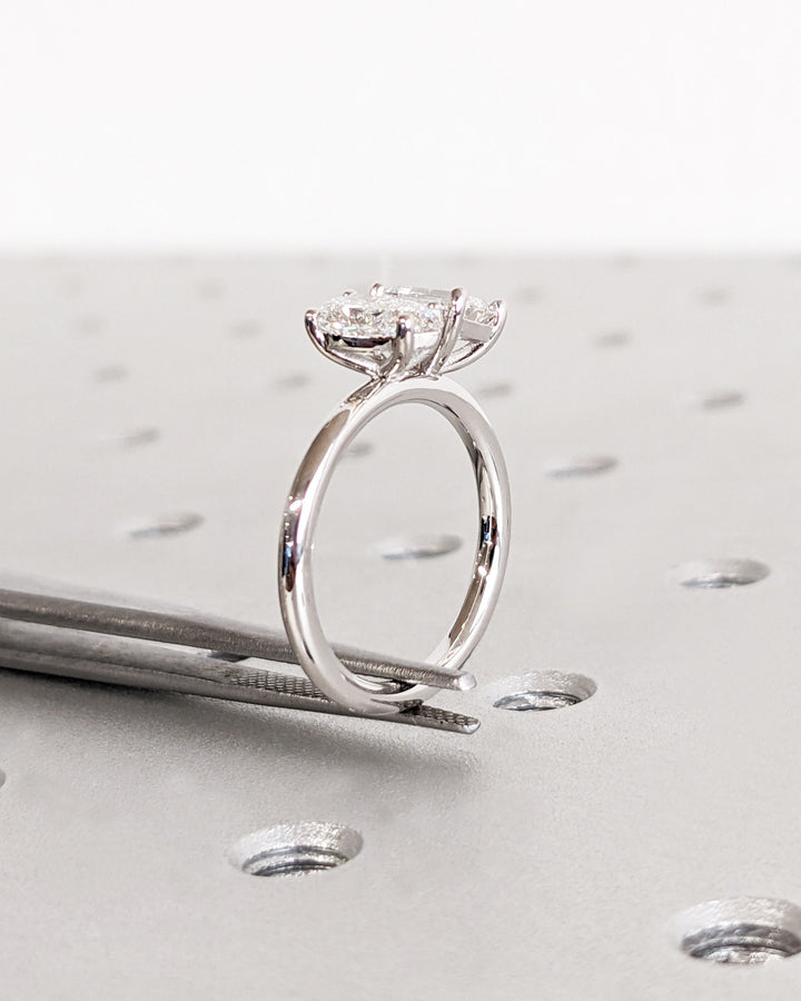 1.0CT Double Stone Engagement Ring Pear Cut and Emerald Cut Lab Grown Diamond Two Stone Wedding Ring