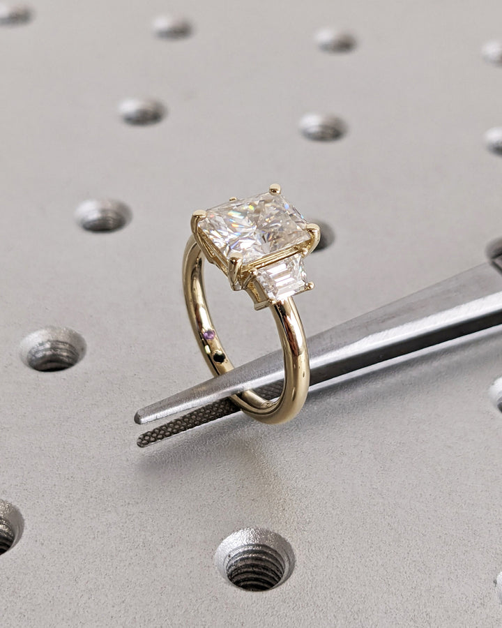 2.50CT Radiant Cut 3 Stone Lab Grown Diamond Engagement Ring For Women