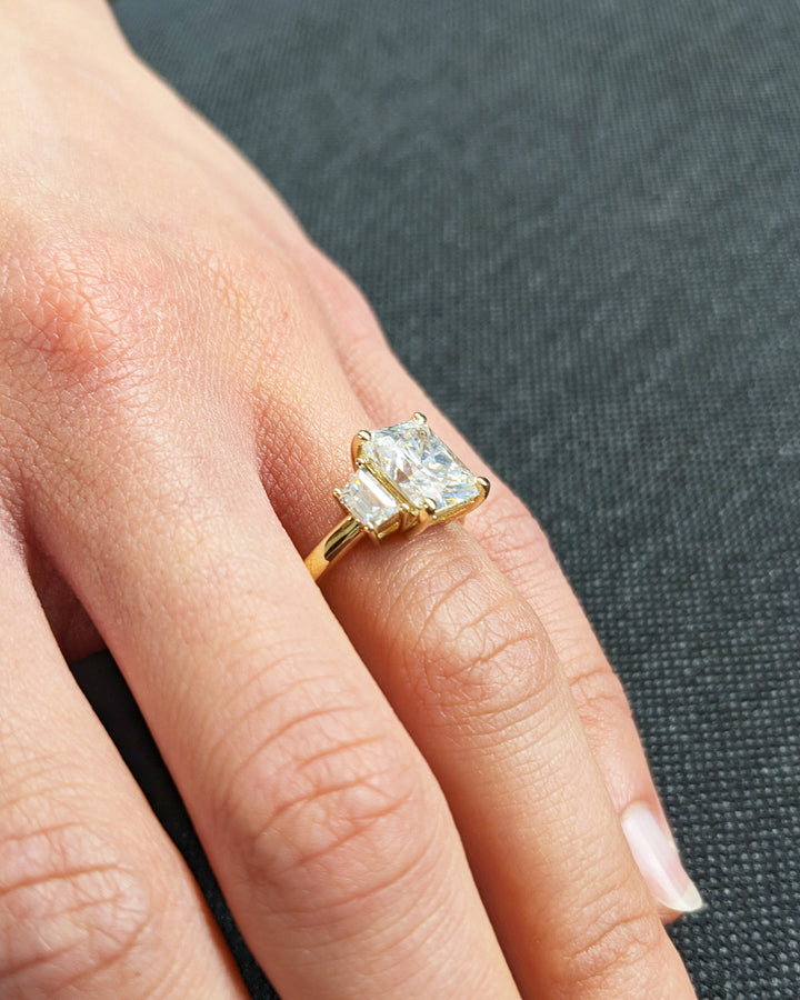 2.50CT Radiant Cut 3 Stone Lab Grown Diamond Engagement Ring For Women