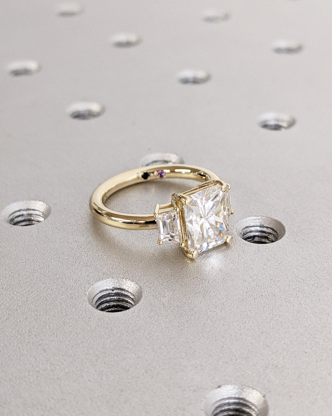 2.50CT Radiant Cut Three Stone Lab Grown Diamond Engagement Ring Wide Band Diamond Rings