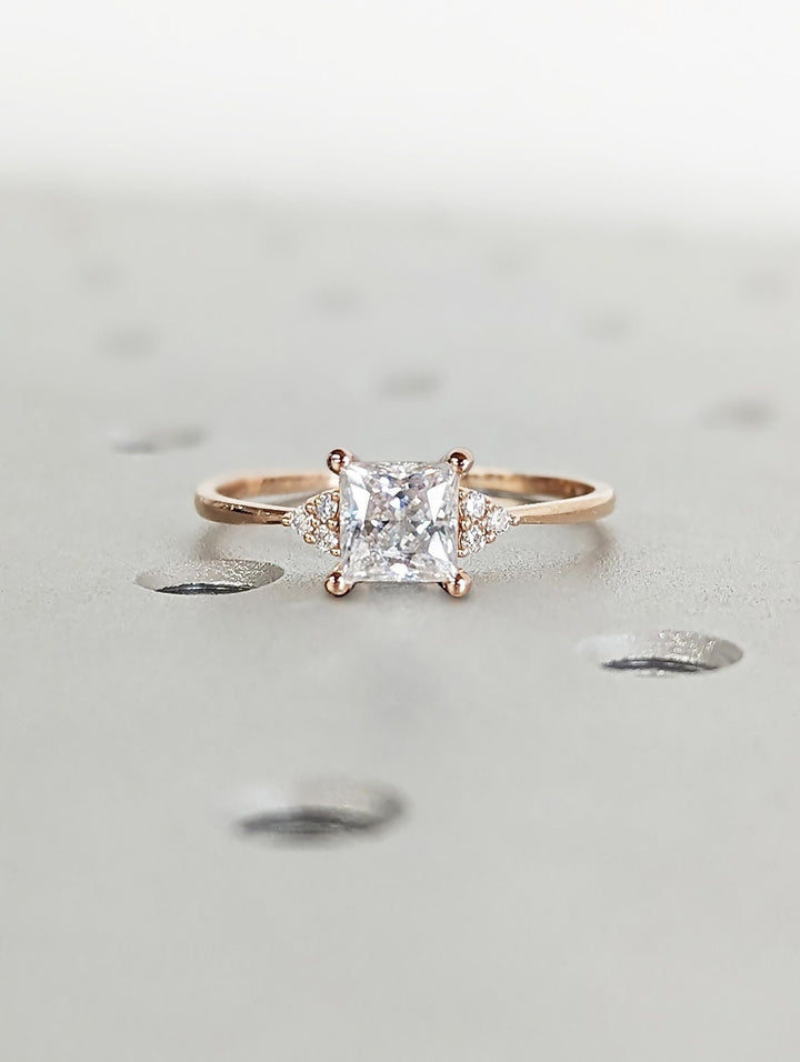 1.0CT Princess Cut Cluster Lab Grown Diamond Engagement Ring For Women