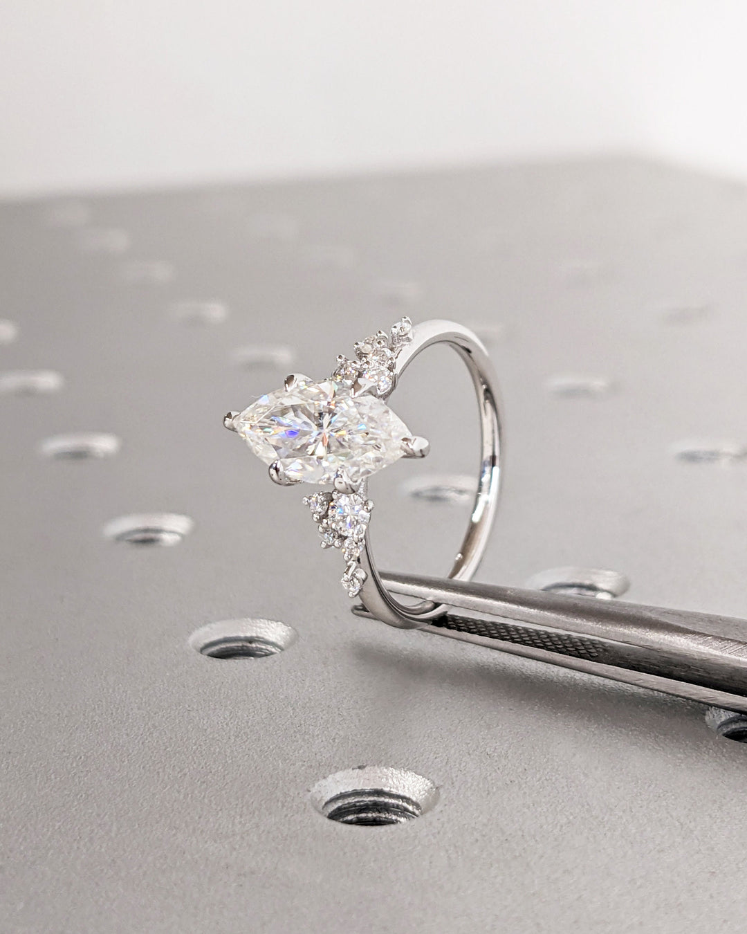 1.50CT Marquise Cut Cluster Lab Grown Diamond Engagement Ring in 18K White Gold