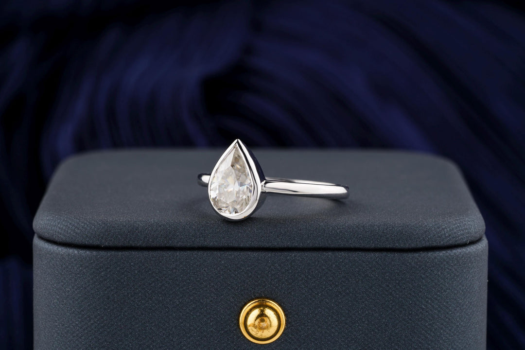 1.50CT Pear Cut Bezel Set Lab Grown Diamond Engagement Ring For Her