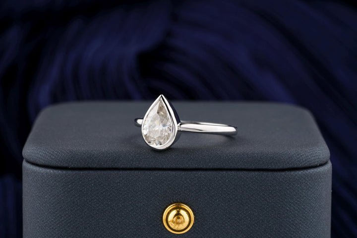 1.50CT Pear Cut Bezel Set Lab Grown Diamond Engagement Ring For Her