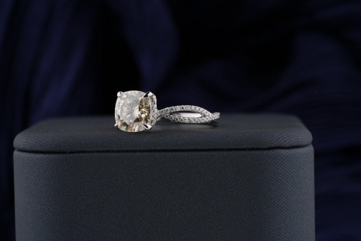2.50CT Cushion Cut Inanity Lab Grown Diamond Hidden Halo Engagement Ring For Her