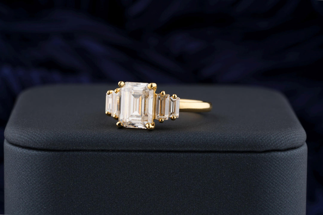 2.50CT Emerald Cut Five Stone Lab Grown Diamond Engagement Ring For Women