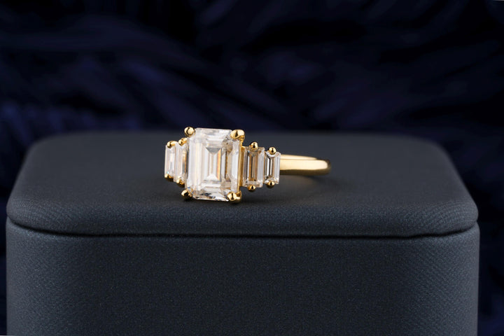 2.50CT Emerald Cut Five Stone Lab Grown Diamond Engagement Ring For Women