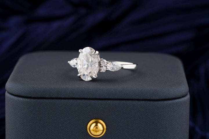 3.0CT Oval Cut Cluster Lab Grown Diamond Engagement Ring For Women
