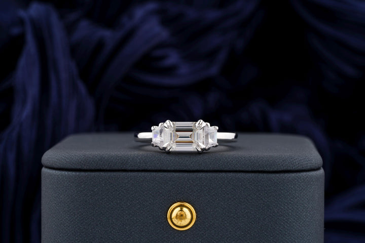 1.50CT East West Emerald Cut 3 Stone Lab Grown Diamond Engagement Ring