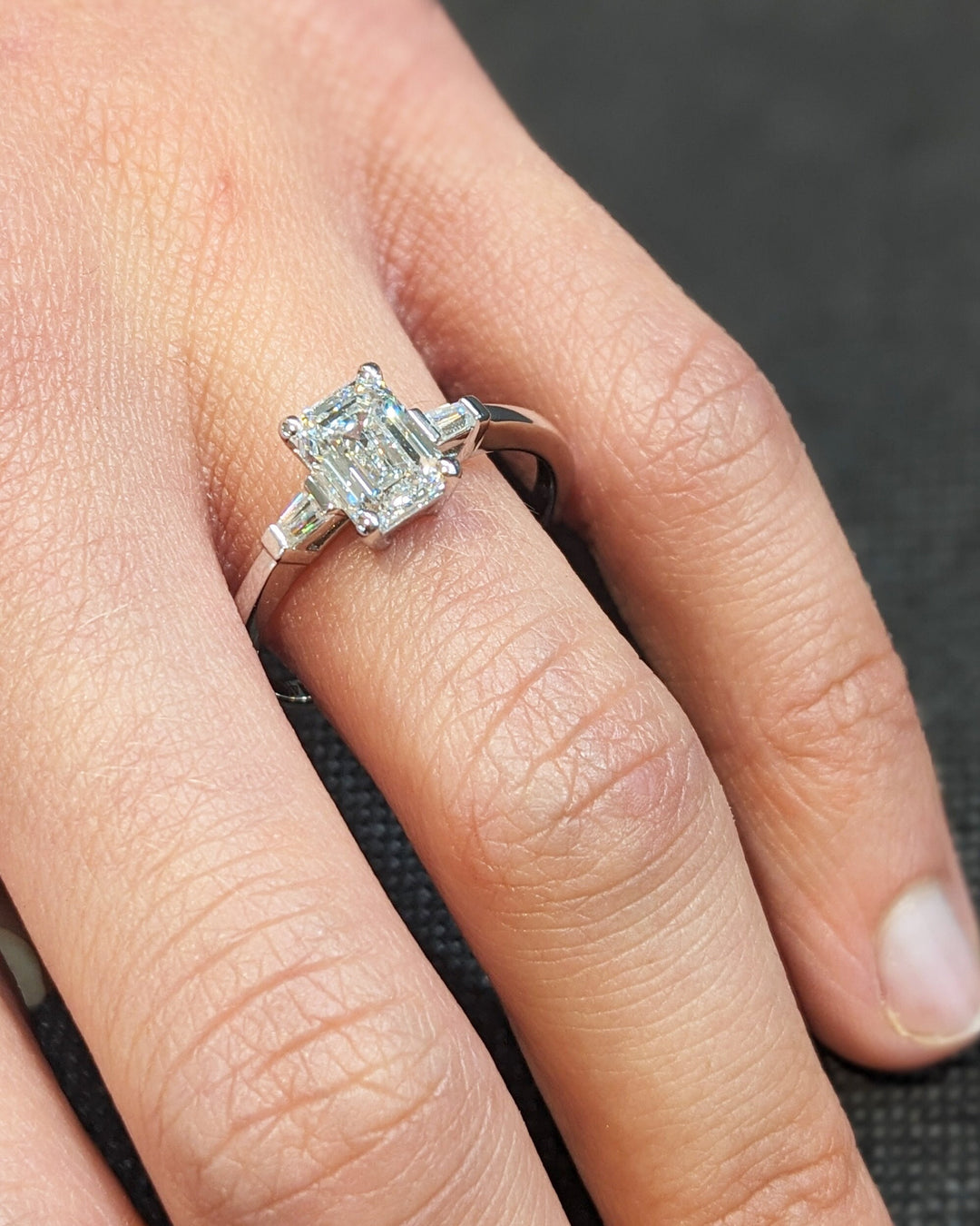 1.50CT Emerald Cut Three Stone Lab Grown Diamond Engagement Ring Minimalist Ring
